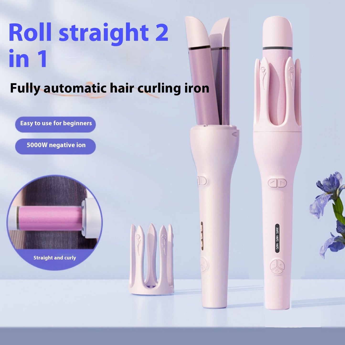 Nuovo 2 In 1 Rettificatrice automatica per capelli Ione negativo Ceramica elettrica Riscaldamento rapido Ruotante Curler magico