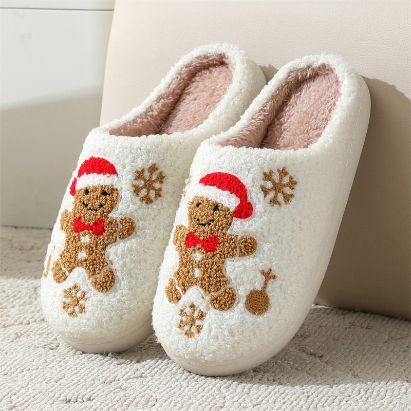 Natale Fiocco di Neve Pan di Zenzero Pantofole Inverno Indoor Antiscivolo Pavimento Camera da letto Scarpe Casa Fuzzy Per Le Donne Pantofole Casa