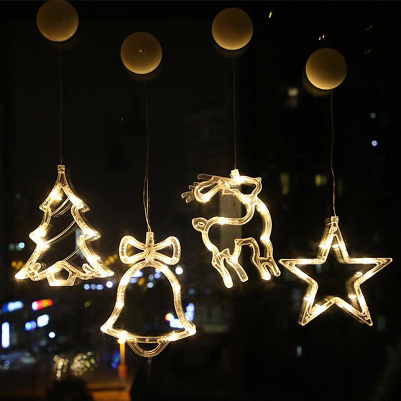 Lampadario a ventosa a LED di Natale Luci per pupazzo di neve dell'alce di Babbo Natale Lampade per decorazioni per finestre per feste di festa alimentate a batteria