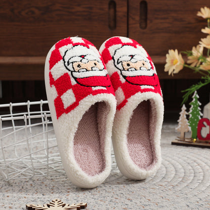 Nuovo Natale Plaid Babbo Natale Pantofole Inverno Indoor Antiscivolo Pavimento Camera da letto Casa Fuzzy Scarpe Per Le Donne Casa Pantofola