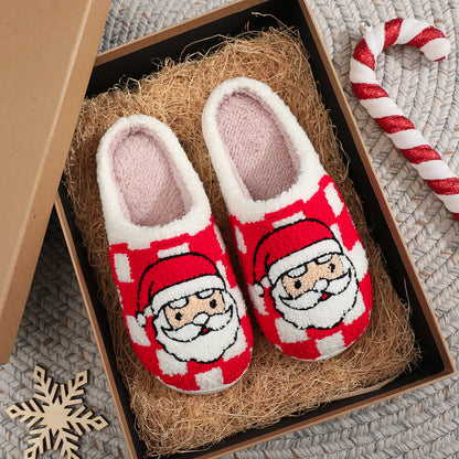 Nuovo Natale Plaid Babbo Natale Pantofole Inverno Indoor Antiscivolo Pavimento Camera da letto Casa Fuzzy Scarpe Per Le Donne Casa Pantofola