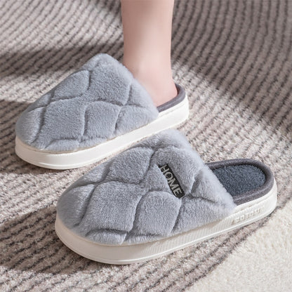 Peluche Pantofole Inverno Per Le Donne Indoor Floor Camera Da Letto Casa Pantofola Caldo Solido Casa Scarpe Uomini Coppia