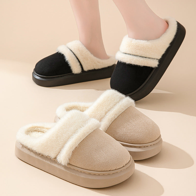 Moda Caldo Cotone Pantofole Per Le Donne Tempo Libero Fondo Spesso Antiscivolo Più-velluto Casa Scarpe Inverno Camera Da Letto Pavimento Camoscio Pantofola