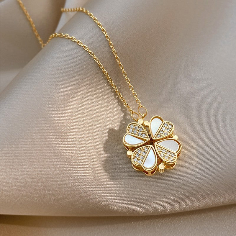 Lusso Quattro Foglie Clover Pendente Collana In Acciaio Inox Cristallo Cuore Gioielli Per Le Donne Regalo