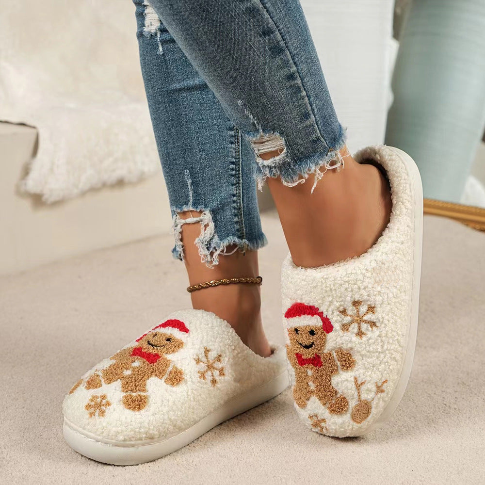 Natale Fiocco di Neve Pan di Zenzero Pantofole Inverno Indoor Antiscivolo Pavimento Camera da letto Scarpe Casa Fuzzy Per Le Donne Pantofole Casa