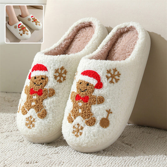 Natale Fiocco di Neve Pan di Zenzero Pantofole Inverno Indoor Antiscivolo Pavimento Camera da letto Scarpe Casa Fuzzy Per Le Donne Pantofole Casa