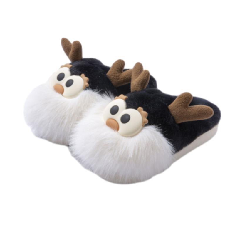 Carino Cartone Animato Natale Cervo Scarpe di Cotone Inverno Indoor Floor Home Pantofole Tacco Mezzo Coperto Caldo Peluche Scarpe