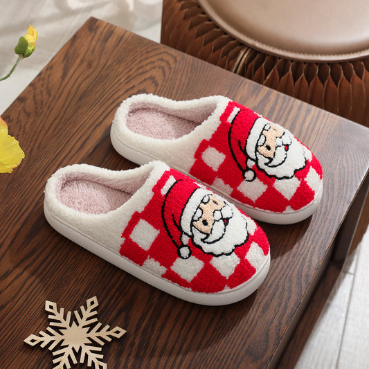 Nuovo Natale Plaid Babbo Natale Pantofole Inverno Indoor Antiscivolo Pavimento Camera da letto Casa Fuzzy Scarpe Per Le Donne Casa Pantofola