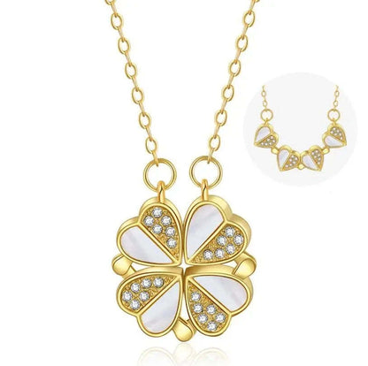 Lusso Quattro Foglie Clover Pendente Collana In Acciaio Inox Cristallo Cuore Gioielli Per Le Donne Regalo