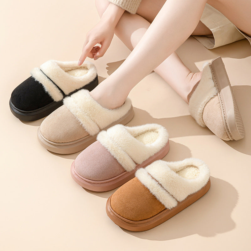 Moda Caldo Cotone Pantofole Per Le Donne Tempo Libero Fondo Spesso Antiscivolo Più-velluto Casa Scarpe Inverno Camera Da Letto Pavimento Camoscio Pantofola