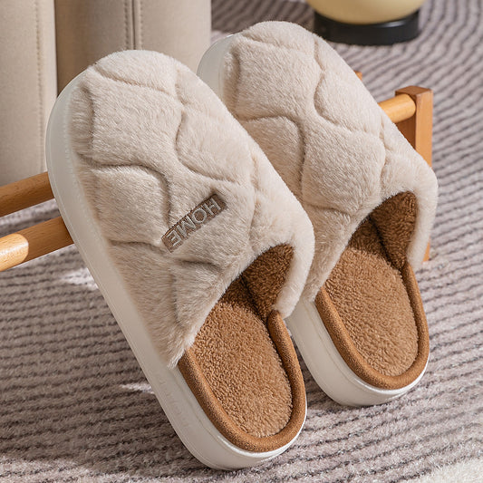 Peluche Pantofole Inverno Per Le Donne Indoor Floor Camera Da Letto Casa Pantofola Caldo Solido Casa Scarpe Uomini Coppia